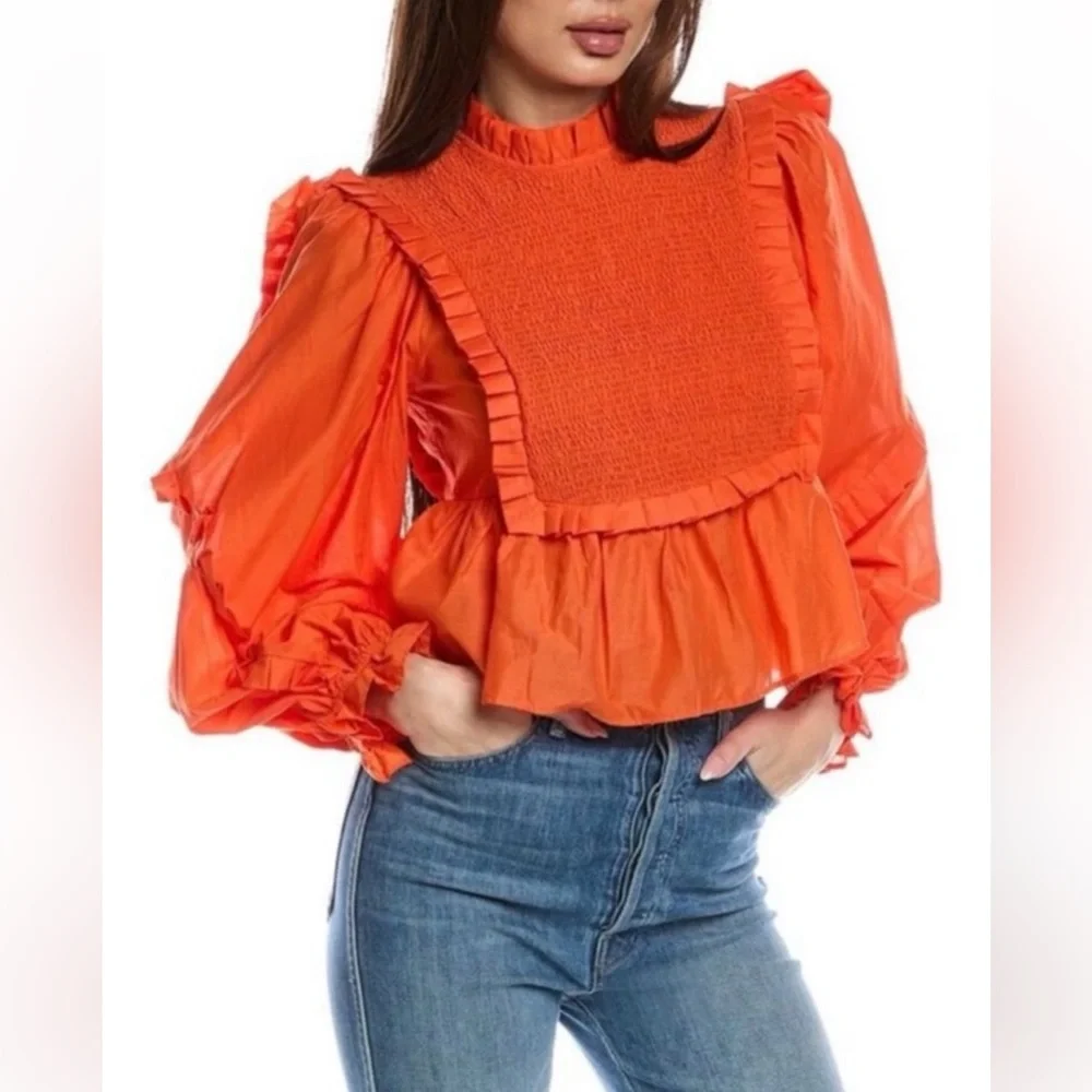 Farm Rio Puff Sleeve smocked Blouse Size M